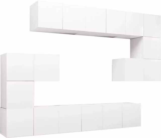 Set di 10 mobili in legno ingegnerizzato bianco tra cui armadio credenza mobile TV e televisore per soggiorno camera da letto e salotto (02_0024351).