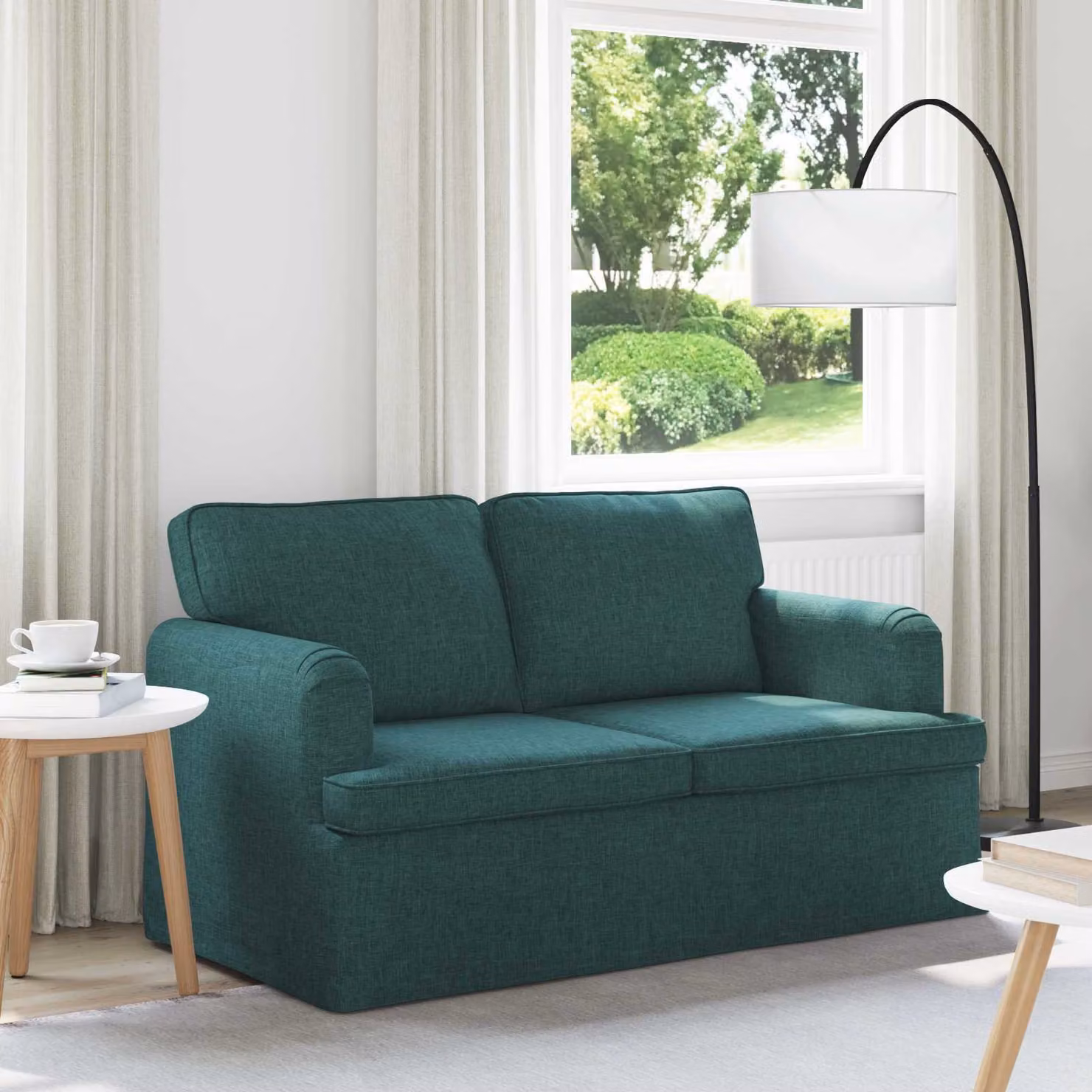 vidaXL Divano Verde Scuro in Tessuto con Struttura in Metallo L: 144 cm, P: 80 cm, H: 85 cm – 1