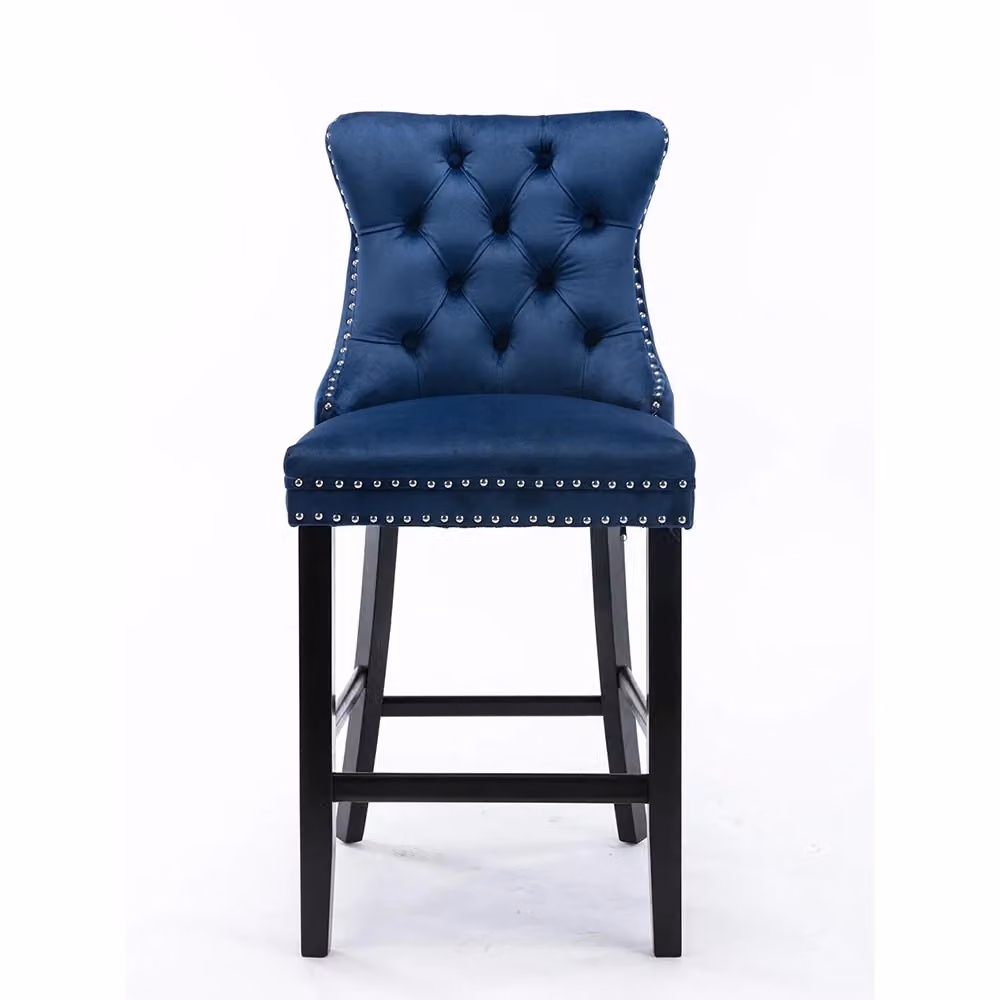 Set di 2 sgabelli bar Xylo in velluto blu con gambe in legno di gomma – 2