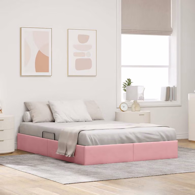 vidaXL Letto ottomano con contenitore in velluto rosa L: 140 cm, P: 200 cm, H: 280 cm
