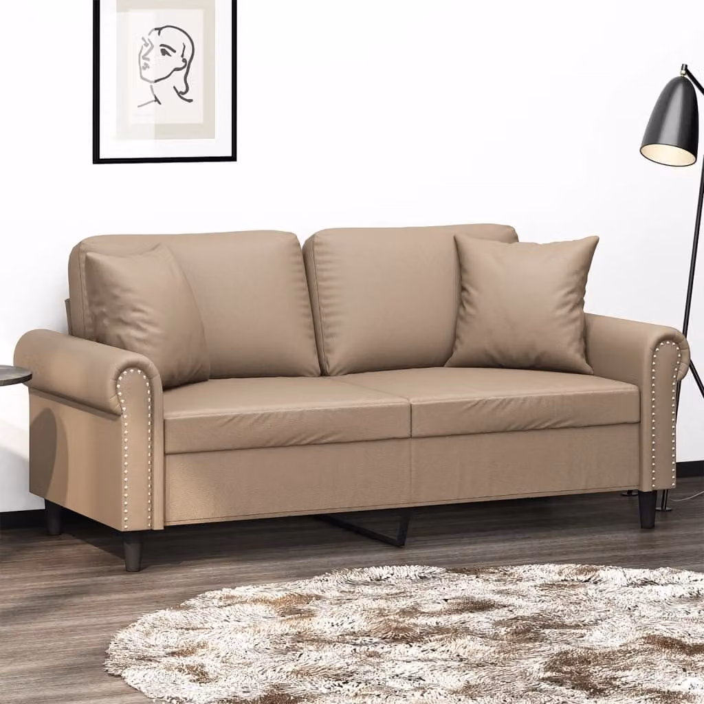 vidaXL Divano a 2 Posti Moderno in Similpelle con Cuscini, Colore Beige/Marrone