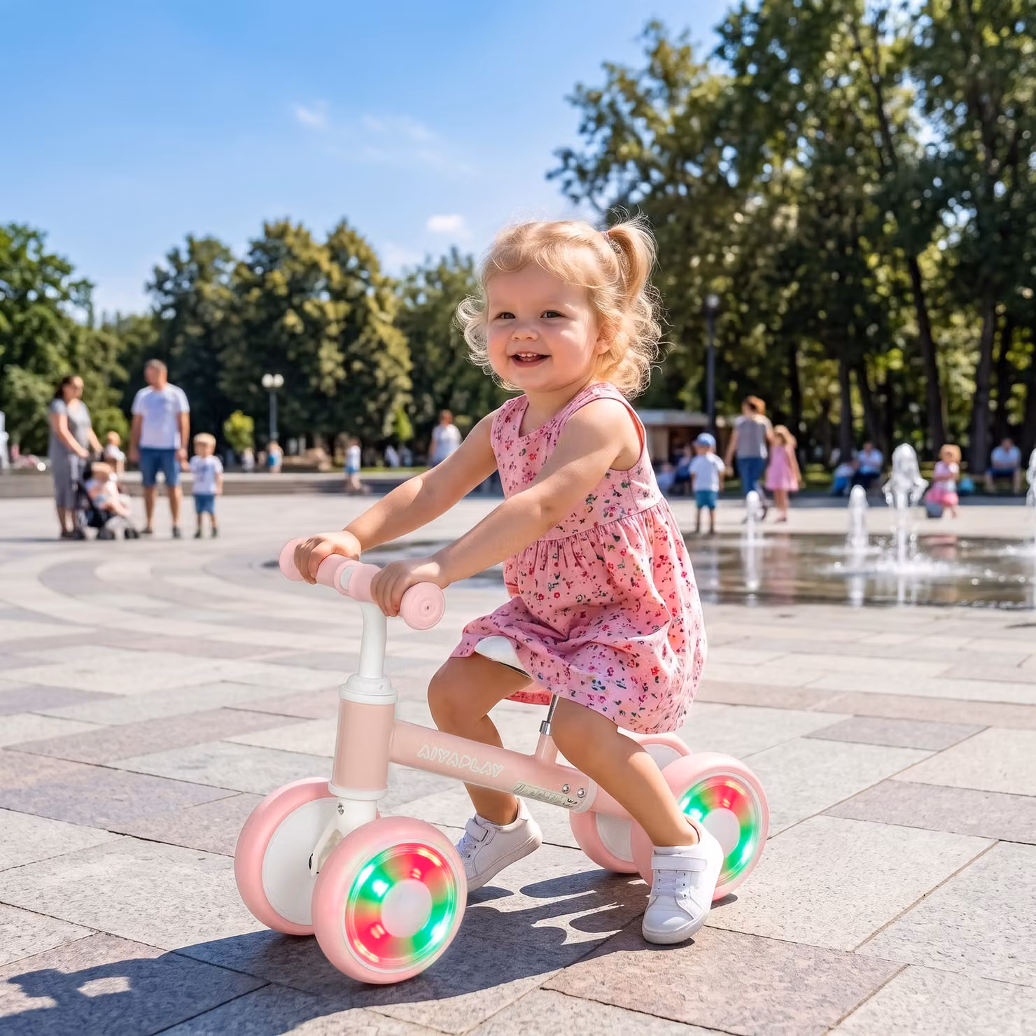 AIYAPLAY Bici senza pedali per bambini da 1 a 2 anni con 4 ruote luminose e sedile regolabile, Rosa – 2