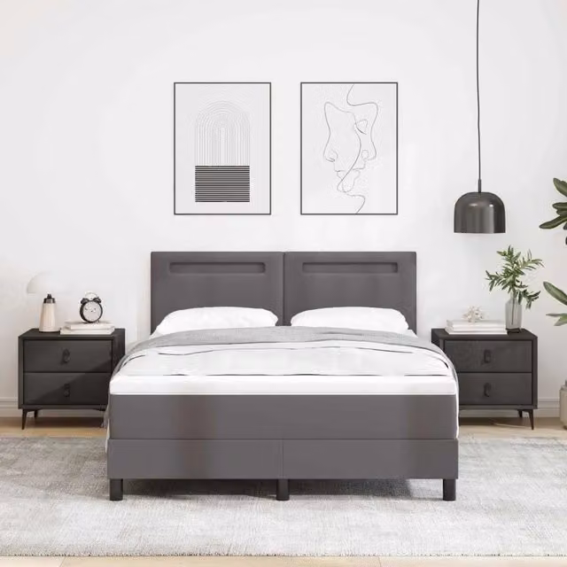 Letto a molle con materasso vidaXL in pelle sintetica grigia L/P: 140 x 200 cm