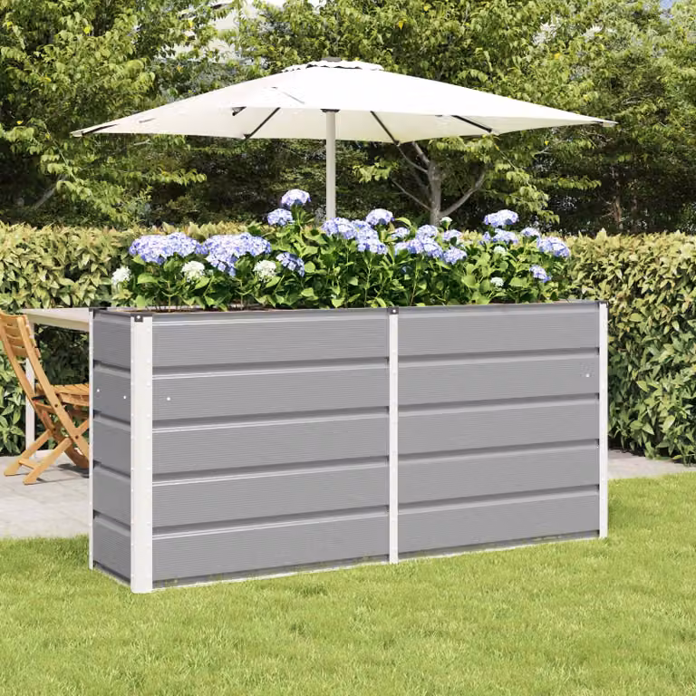 Fioriera vidaXL in acciaio e plastica, colore grigio, L: 160 cm, P: 40 cm, H: 75 cm