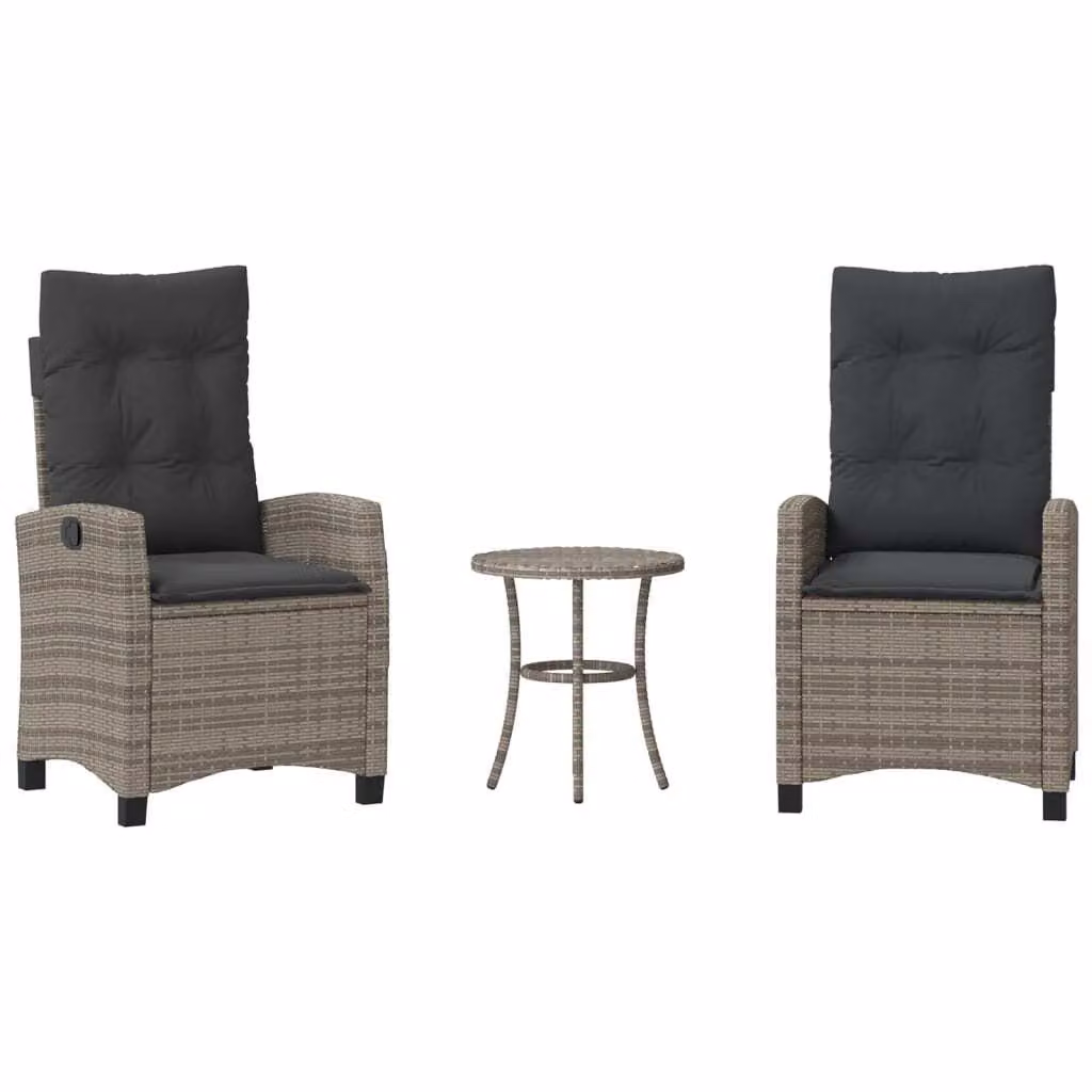 Set da Bistrò 3 pz con Cuscini Grigio in Polyrattan