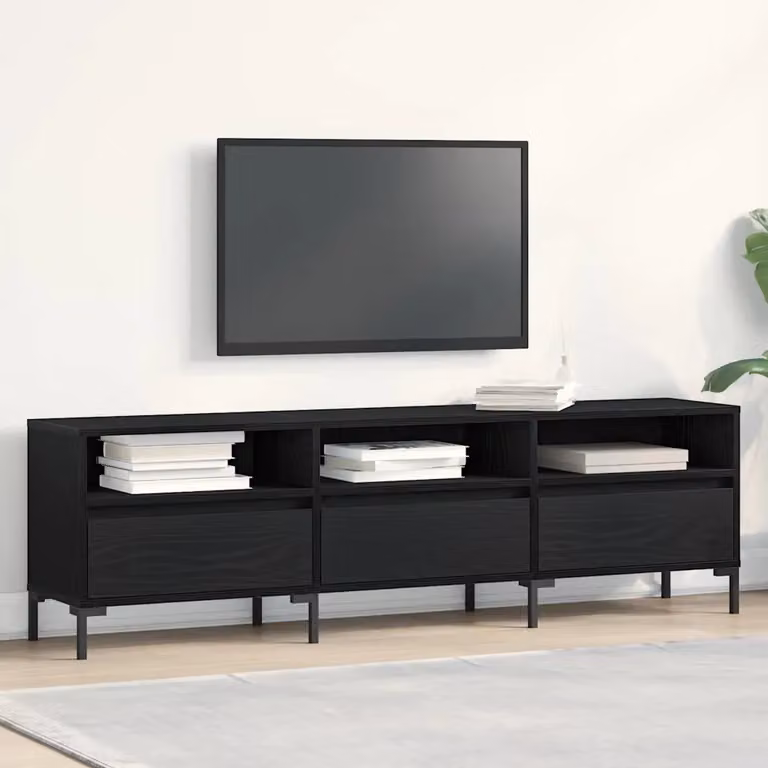Mobile TV vidaXL moderno in legno e metallo, colore nero e rovere, L 150 x P 30 x H 44,5 cm