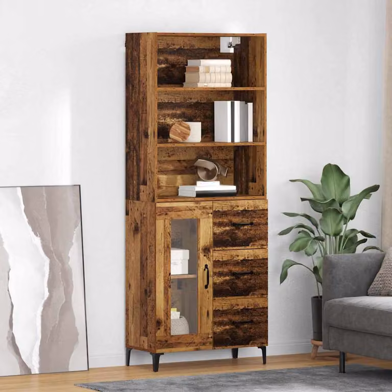 Credenza moderna vidaXL in legno ingegnerizzato e metallo, colore marrone, L: 69,5 cm, P: 34 cm, H: 180 cm