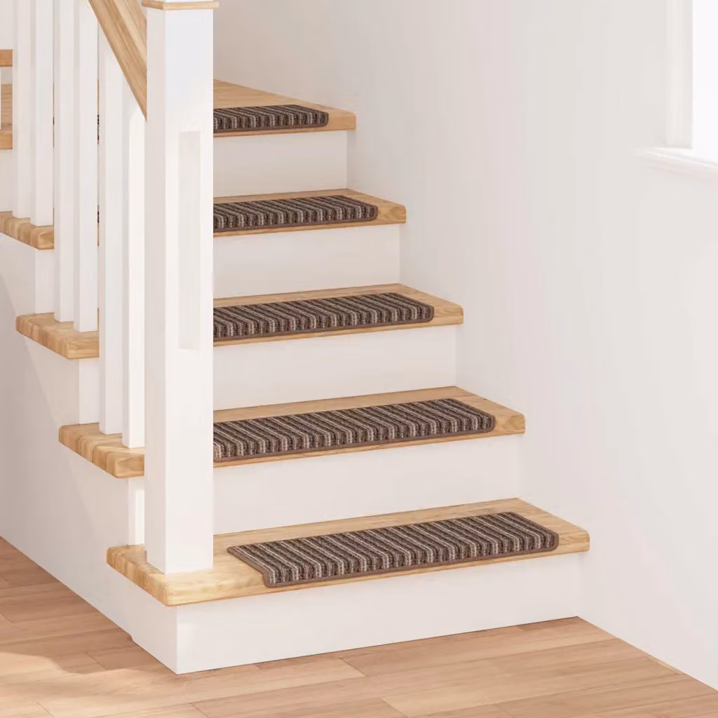 Set di 15 tappetini autoadesivi per scale vidaXL, antiscivolo e fonoassorbenti, marrone a righe, L 65 x P 21 x H 4 cm