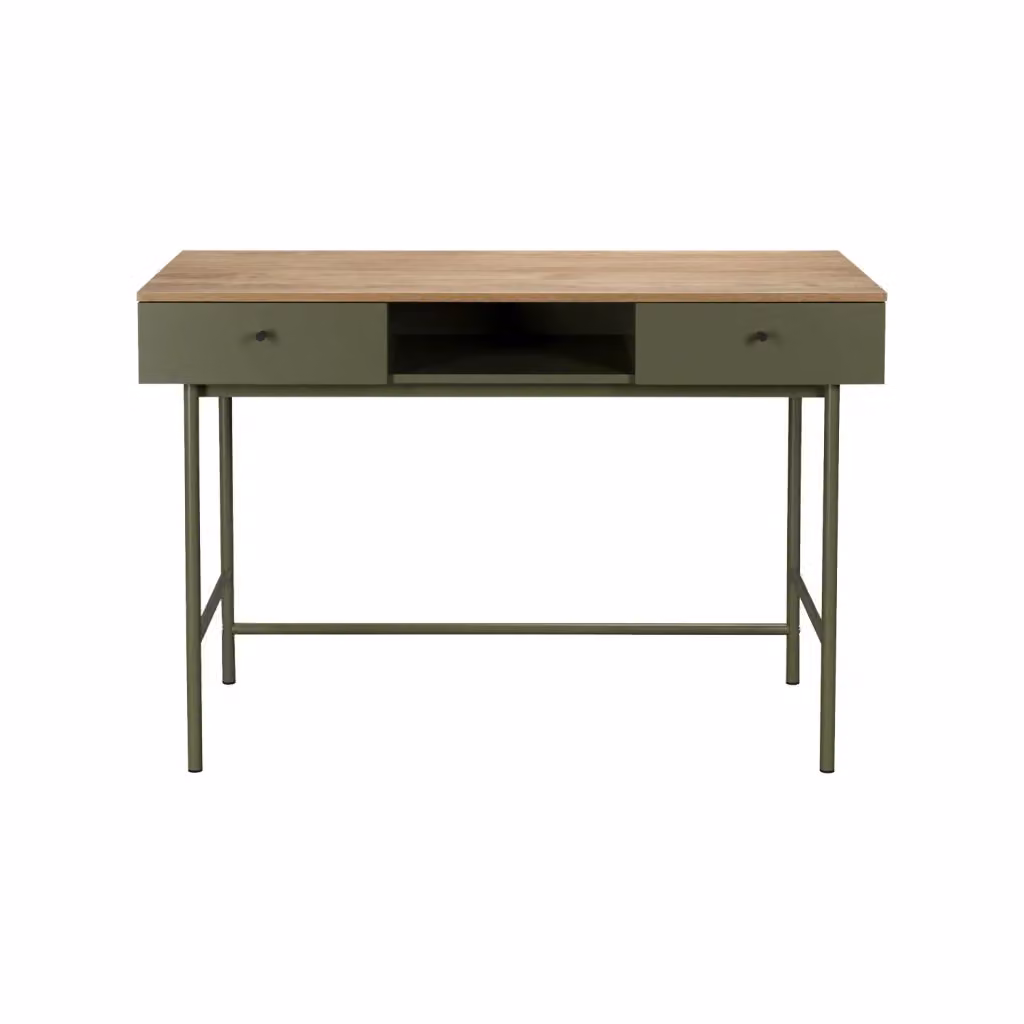 Scrivania moderna SWEEEK in legno di mango e metallo, colore blu e marrone, L: 120 cm – 2
