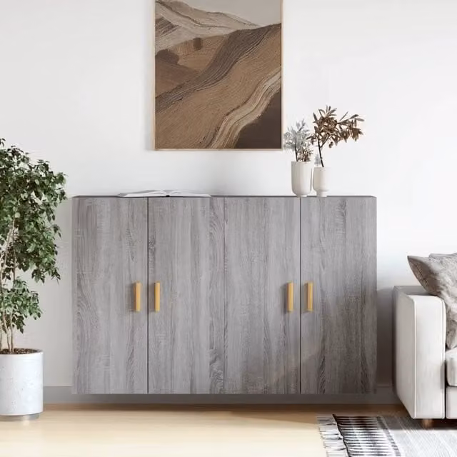 Set di 2 armadietti da parete vidaXL in legno grigio opaco con ante a battente e ripiani interni per bagno o uso moderno – 1