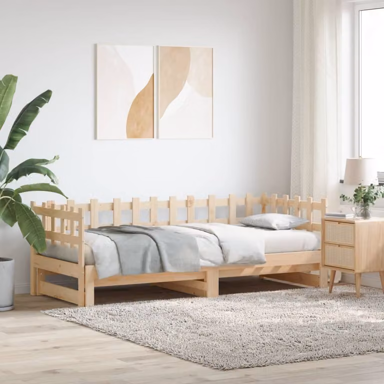 vidaXL Dormeuse Estraibile in Legno di Pino Massello, L/P/H: 160 x 200 x 68,5 cm