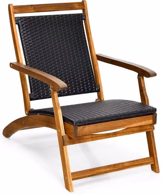 Sedia a sdraio da giardino in legno di acacia marrone con poggiapiedi telescopico e schienale ergonomico in textilene