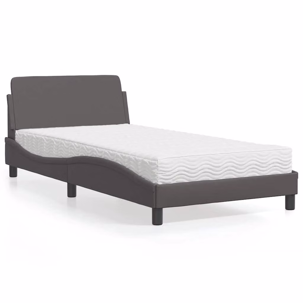 Letto con Materasso Dover vidaXL in Similpelle Grigio e Bianco, L/P/H: 100 x 200 x 218 cm