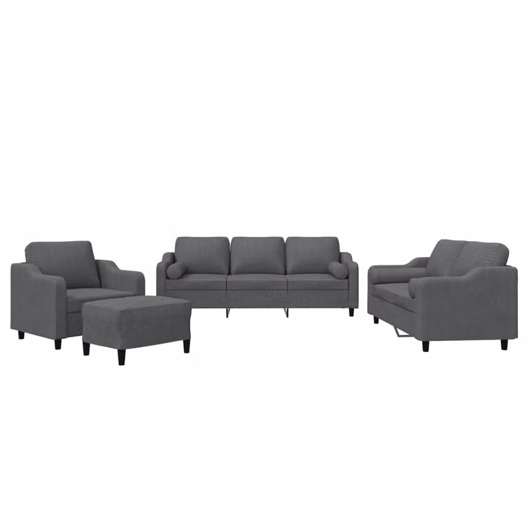 Set di Divani 4 pz con Cuscini Grigio Scuro in Tessuto