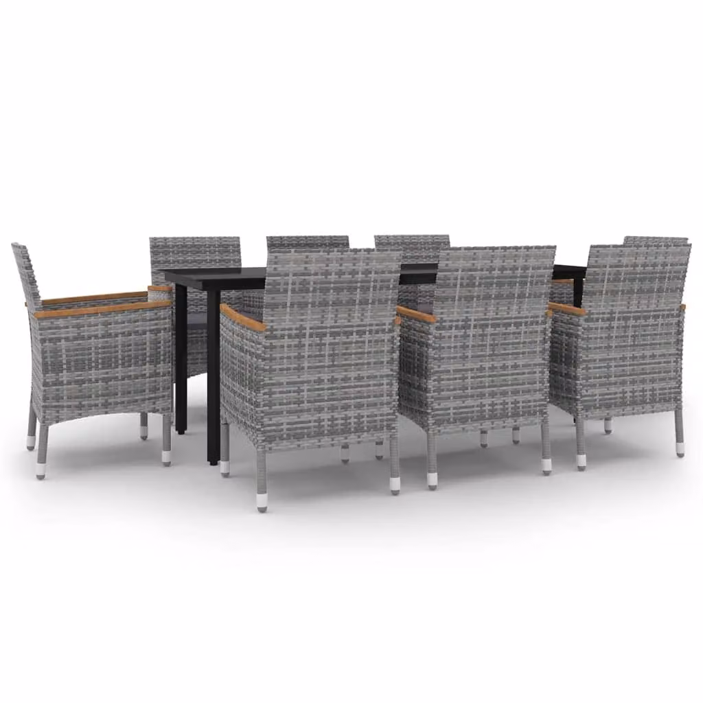 Set da Pranzo da Giardino con Cuscini 9 pz Polyrattan e Vetro