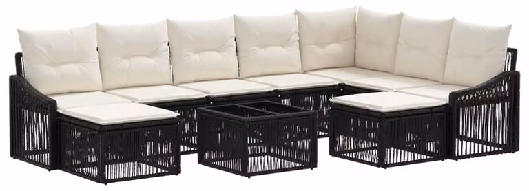 Set Divano da Giardino 10 pcs Nero polyrattan