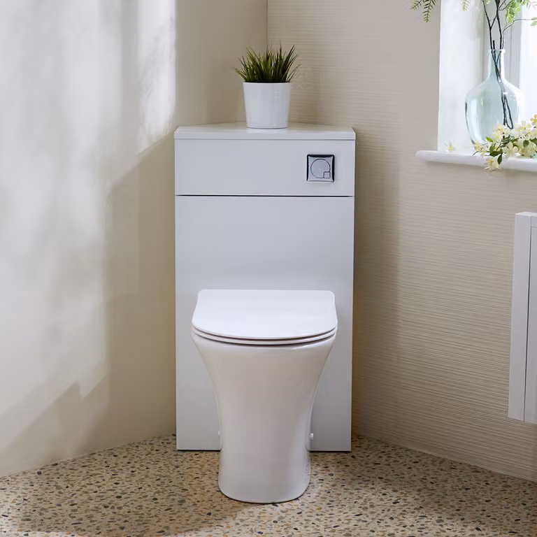 Unità WC Angolare per WC Bianco con Sanitario Marbury - con Pulsante di Scarico Cromato - Cluo