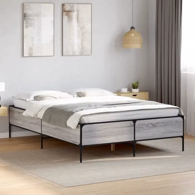 Letto Giroletto Sonoma Grigio vidaXL in Legno Multistrato e Metallo L/P/H: 120 x 200 x 203 cm