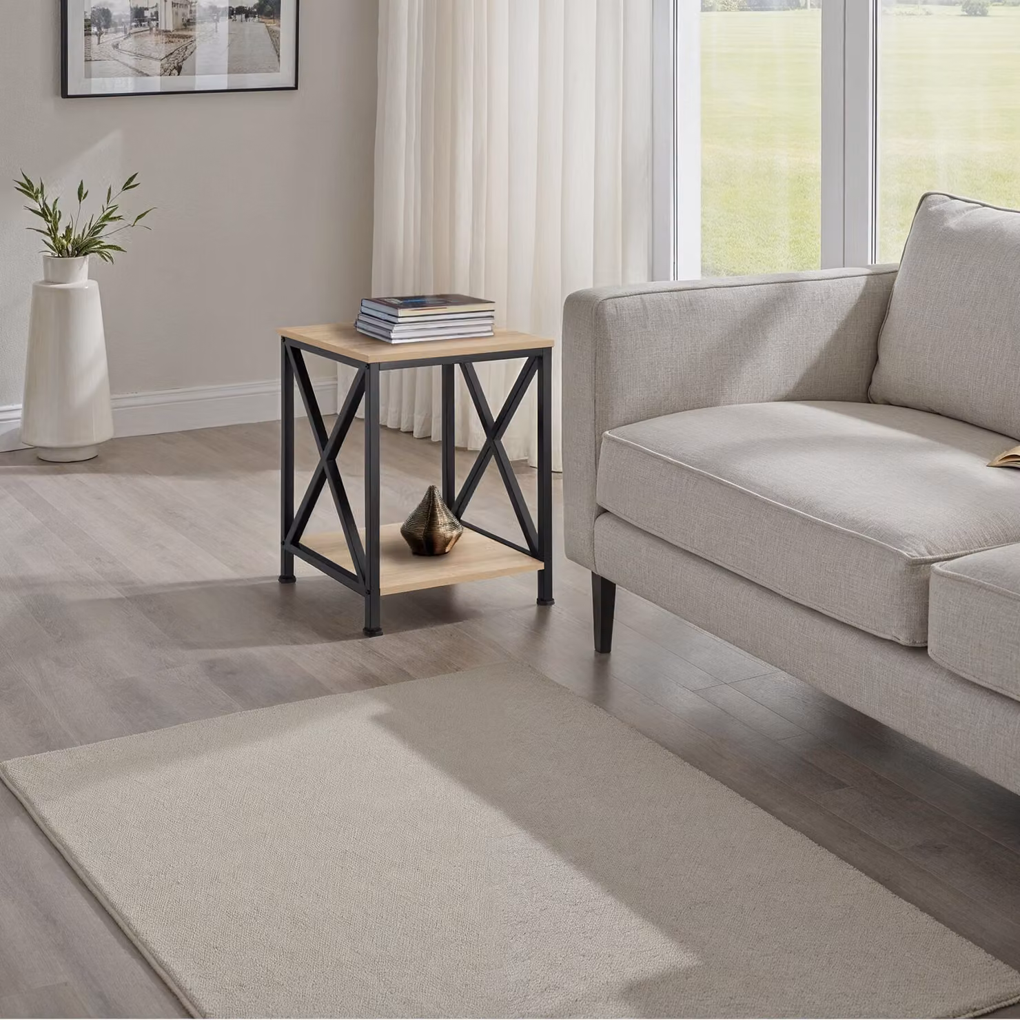 Tavolino da soggiorno Carlton tectake in stile industriale, colore rovere e nero, L/P/H: 40,5 x 40,5 x 52,5 cm – 2