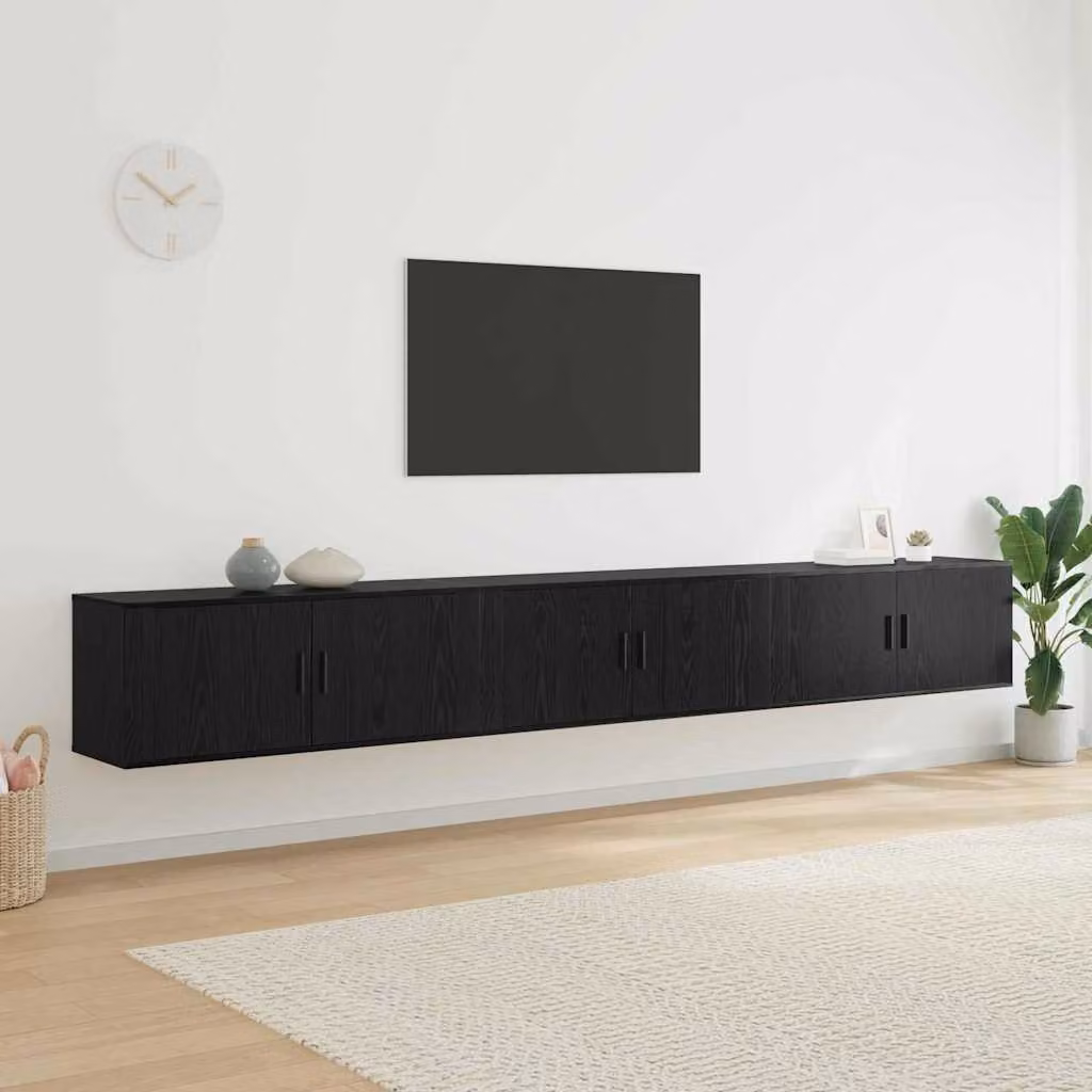 Set Mobile TV da Parete vidaXL 3 Pezzi Moderno in Legno MDF Nero