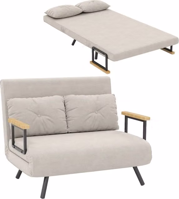 Divano letto 2 posti con schienale regolabile a 5 livelli e 2 cuscini ¨C Xylo ¨C Velluto beige