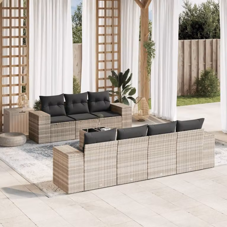 Maison Exclusive - Set Divano da Giardino 8pz con Cuscini Grigio Chiaro Polyrattan