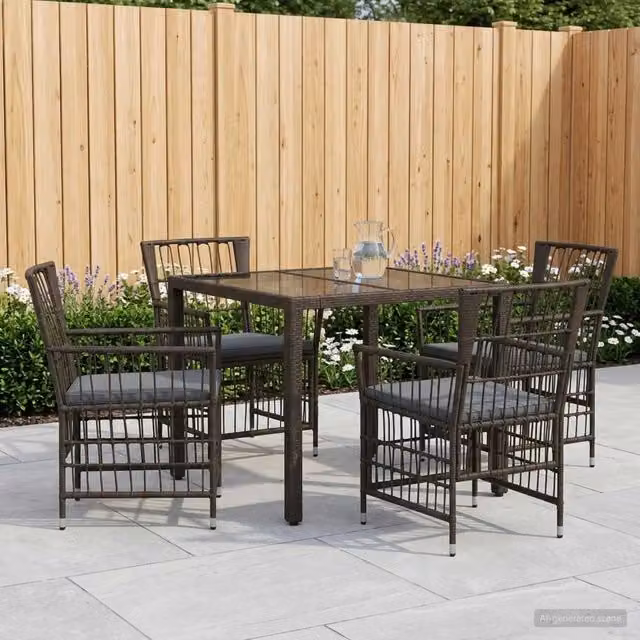 Set da pranzo per esterni 5 pz Nero polyrattan 3448934