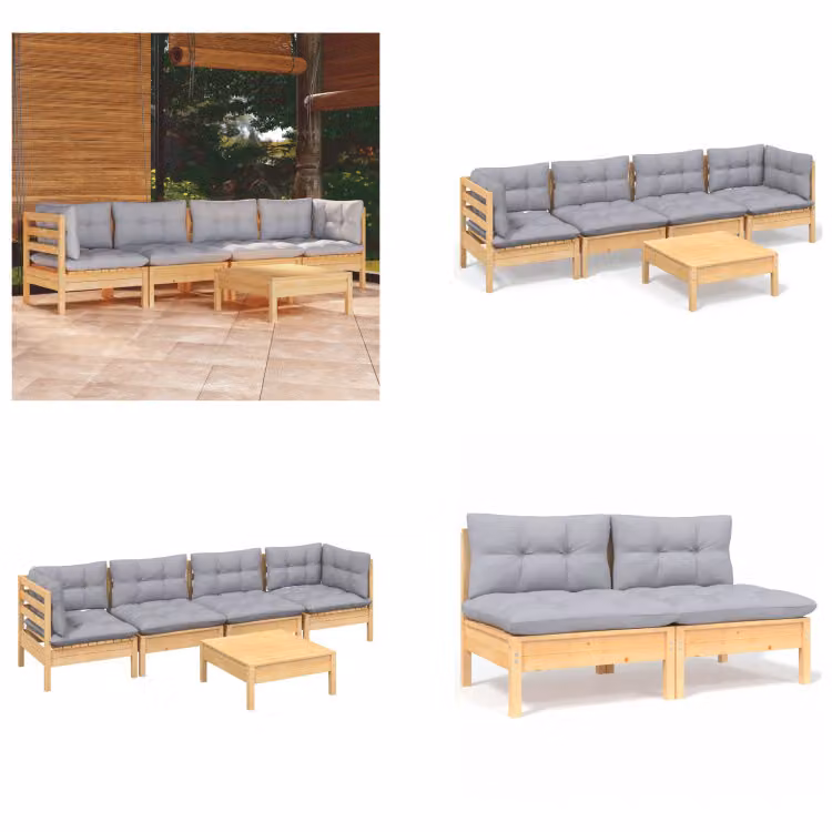 vidaXL set salotto da giardino 5 pezzi con cuscini grigi in legno di pino massiccio - Set salotto da giardino - Set salotto da giardino - Set mobili da giardino - Set mobili da giardino
