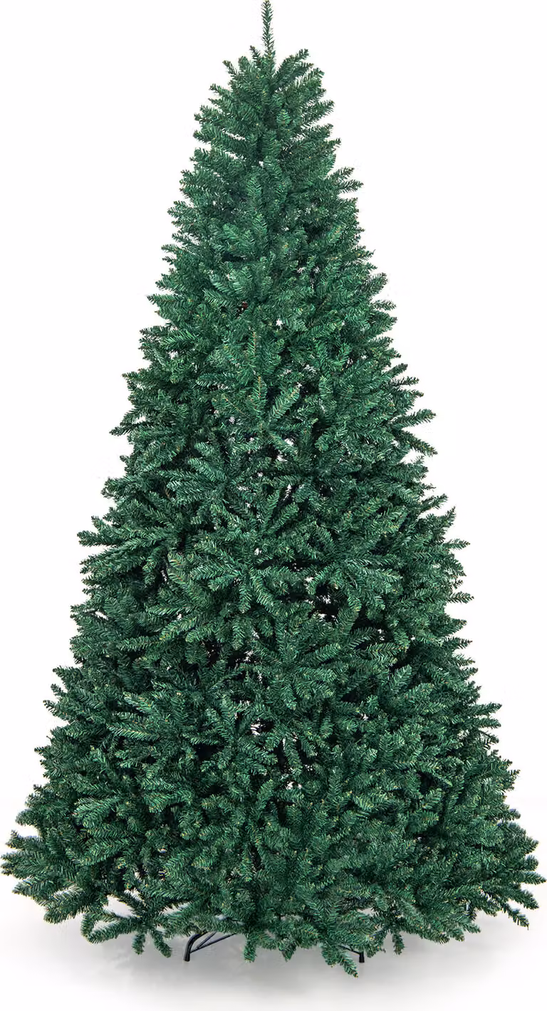 COSTWAY 275 cm albero di Natale artificiale, abete con supporto in metallo, sistema pieghevole, albero di Natale aghi in PVC, verde