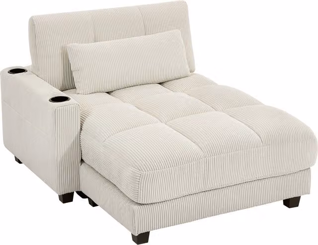 Poltrona letto HOMCOM con cuscino e porta-bicchiere in schiuma, Bianco crema