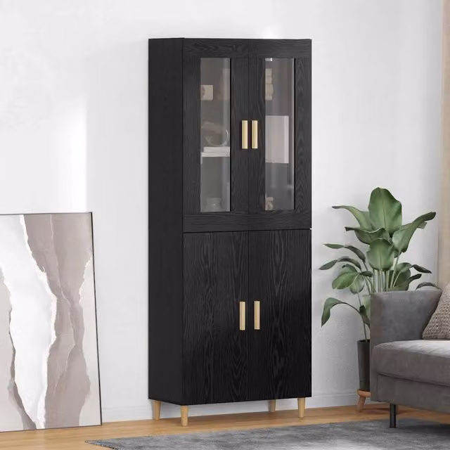 Credenza moderna vidaXL in rovere nero con vetro per soggiorno e sala da pranzo L: 69,5 cm, P: 34 cm, H: 180 cm – 1