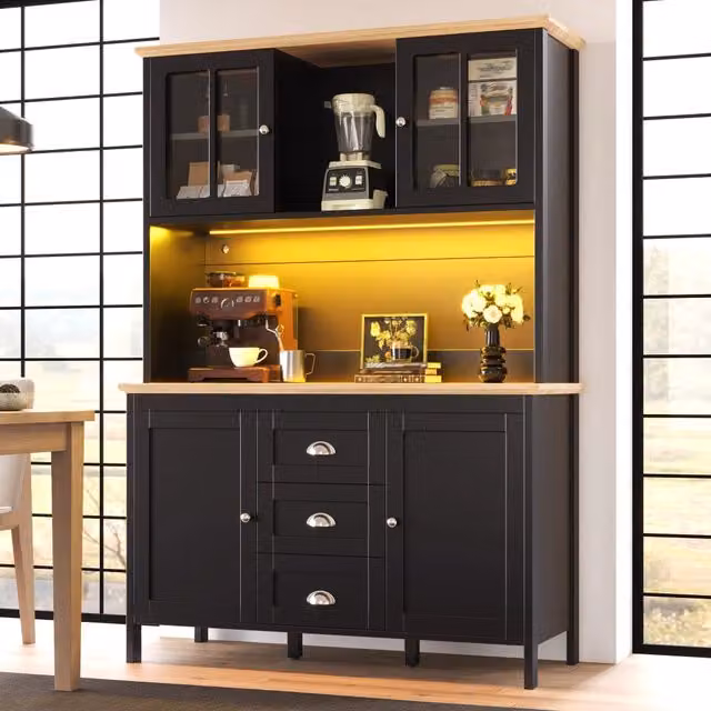 Armadio laterale alto 120x40x179 cm, 4 ante e 3 cassetti, con illuminazione LED, bianco/nero