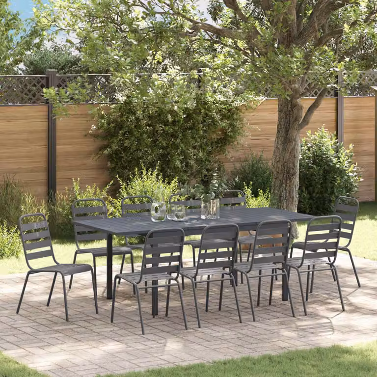 Set da pranzo per giardino e terrazza vidaXL in metallo antracite, 11 pezzi