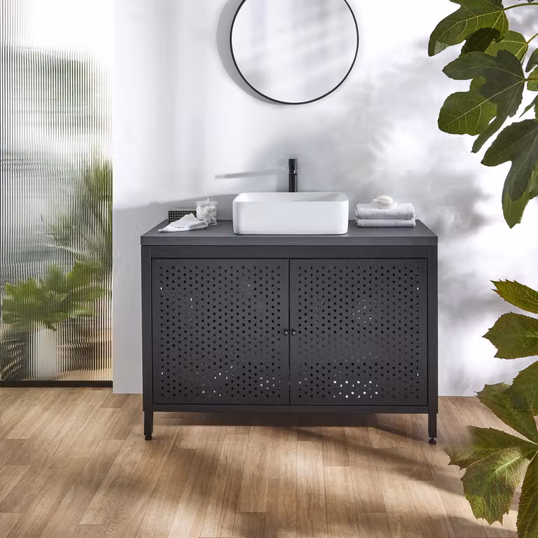 Mobile da Lavabo per Bagno in Metallo Nero da 1200mm con Ripiano di Colore Nero Grigio e Lavabo Rettangolare - Beswick