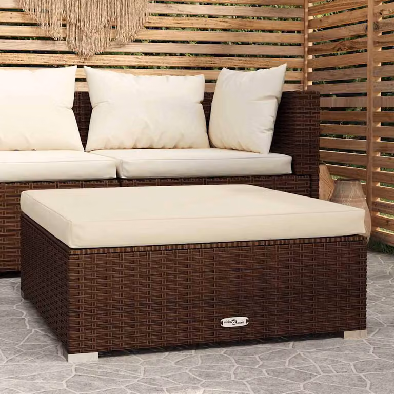 vidaXL Poggiapiedi da Giardino in Polyrattan Marrone e Beige con Cuscini e Rivestimento Rimovibile L/P/H: 70 x 70 x 30 cm