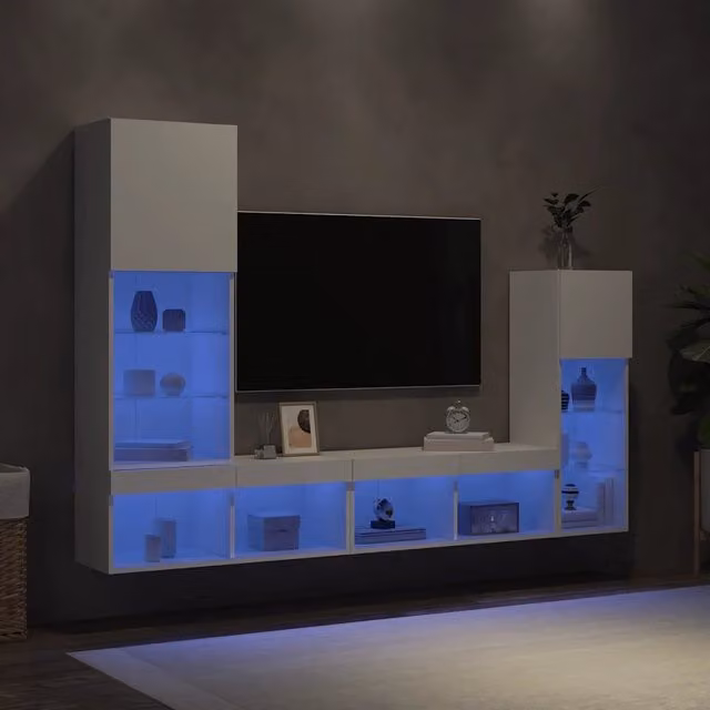 Mobile TV da parete moderno vidaXL in legno multistrato bianco con illuminazione LED integrata – 1