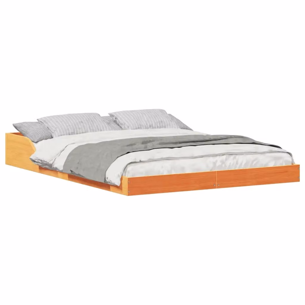 Struttura letto moderna vidaXL in pino massello marrone cerato L/P/H: 193.5 x 138.5 x 220 cm – 2