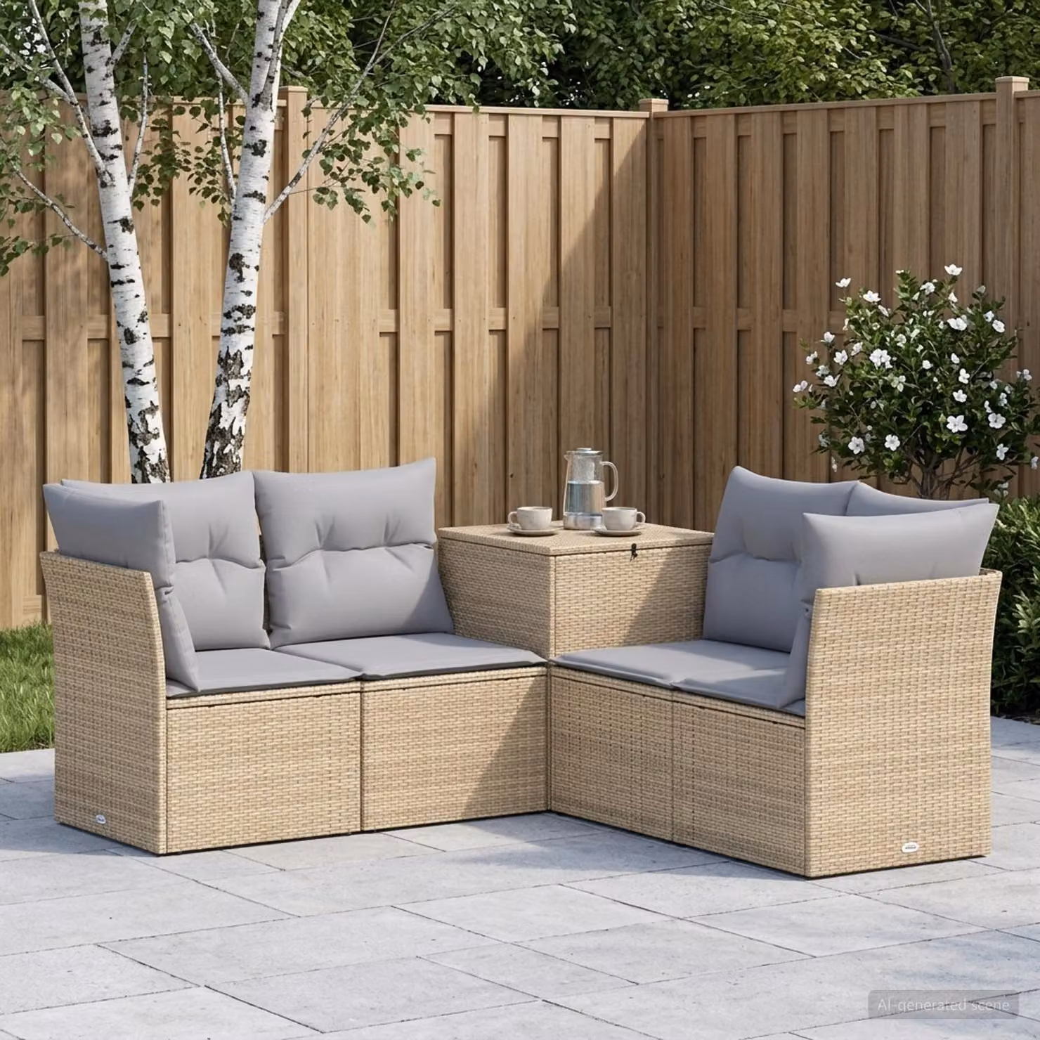 vidaXL Set di divani da giardino 5 pz in polyrattan con struttura in metallo, Beige e Grigio