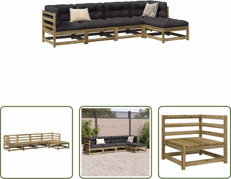 The Living Store Set di divani da giardino 5 pezzi in legno di pino impregnato