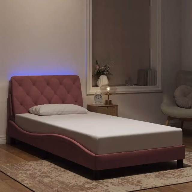 Giroletto vidaXL in Velluto Rosa con Illuminazione LED e Porta USB, L 100 x P 200 cm – 1