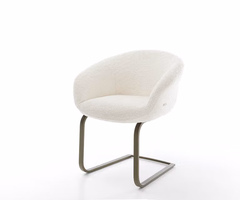 DELIFE Sedia a dondolo Vinka-Flex con braccioli, rivestita in tessuto bouclé bianco. Sedia a dondolo dal design minimalista, con finitura effetto titanio e imbottitura in molle insacchettate