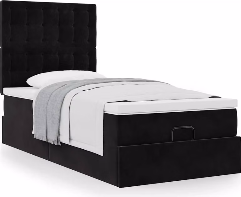 Struttura Letto Pouf con Materassi Nero 90x190 cm in Velluto