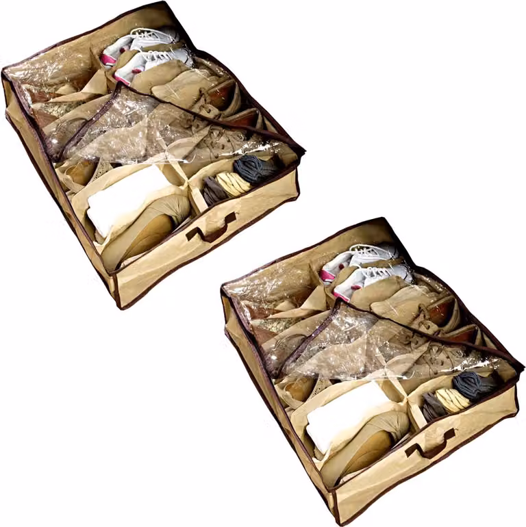 2 cassettiere da mettere sotto il letto con 12 scomparti | Contenitori per scarpe da mettere sotto il letto | Cassettiera per scarpe da mettere sotto il letto | Borsa portaoggetti
