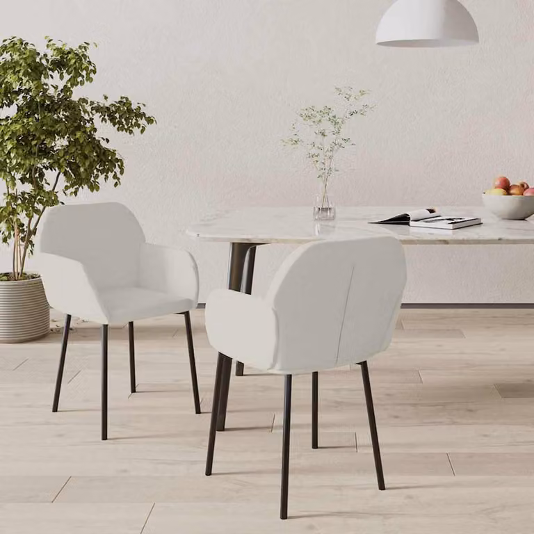 Set di 2 sedie da pranzo vidaXL in velluto beige con braccioli e struttura in metallo per cucina e sala da pranzo