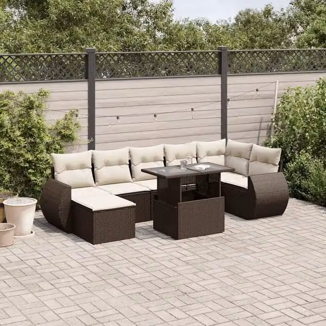 Set Divani da Giardino 8 pz con Cuscini Marrone in Polyrattan 3268693