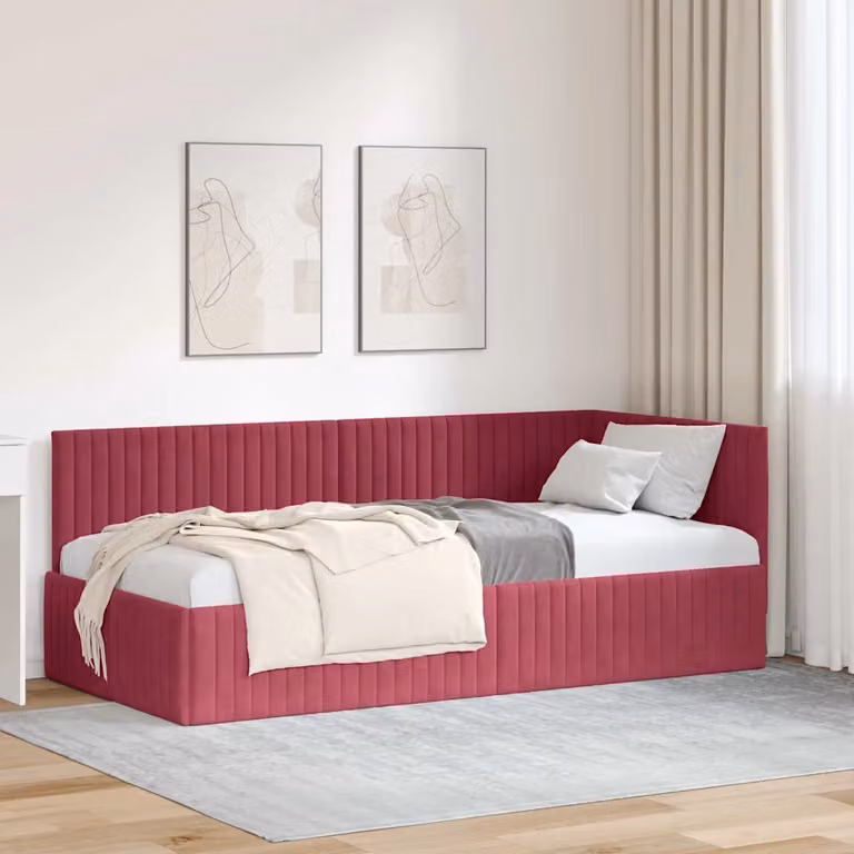 Cornice del letto ad angolo asimmetrica vidaXL in velluto rosso, L/P/H: 194 x 90 x 72 cm