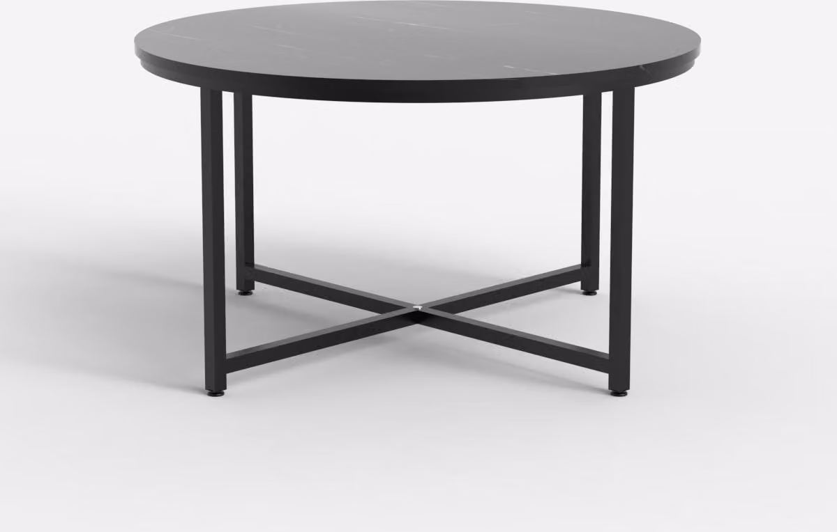 Tavolo rotondo da soggiorno 80 cm con piano effetto marmo Granato - Nero