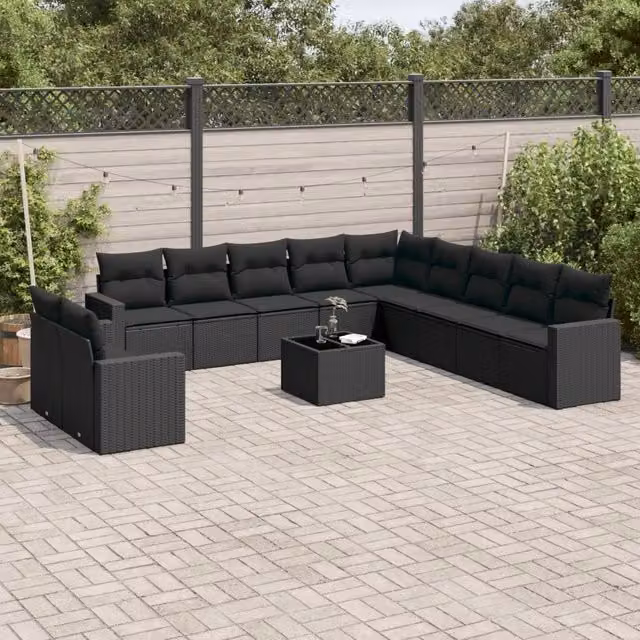 Set di divani da giardino VIDAXL in polyrattan nero con cuscini, composizione da 12 pezzi per adulti – 1