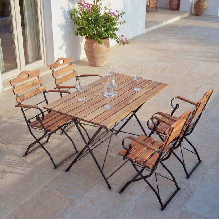 Set da birreria all'aperto MCW-J40, set da bistrot con tavolo pieghevole e sedie pieghevoli, qualità professionale, acacia certificata MVG ~ colore naturale