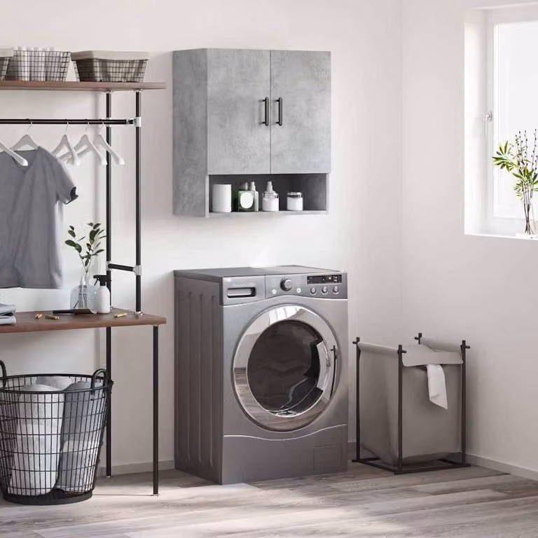 Armadietto a muro vidaXL in legno MDF grigio opaco con ante a battente e ripiani interni L: 60 cm, P: 31 cm, H: 70 cm